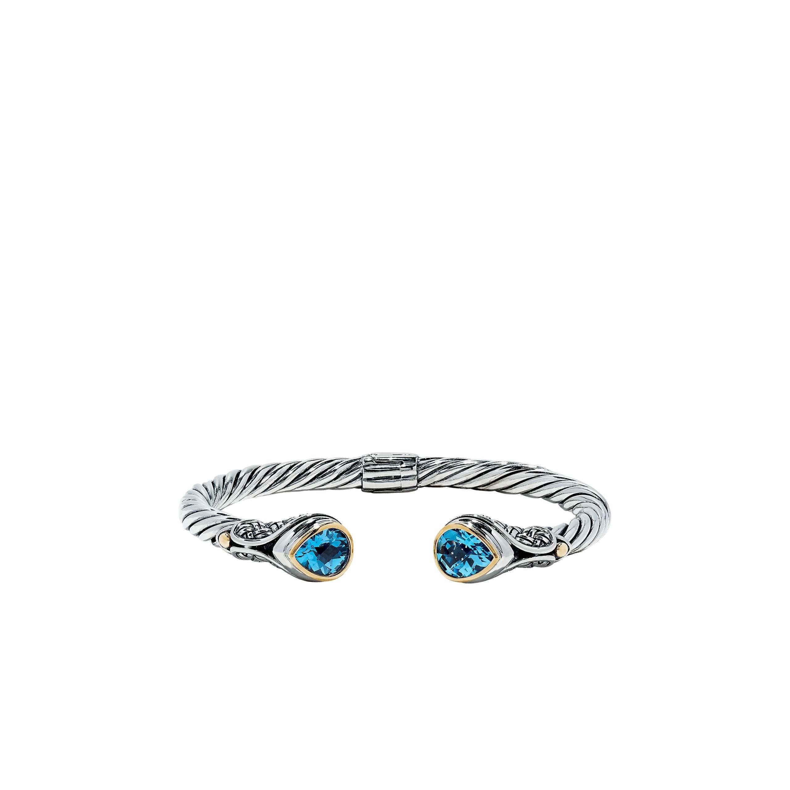 Effy - 925 Sterling Silver 18k Gold Blue Accented Topaz Bangle 520 Tcw 911$